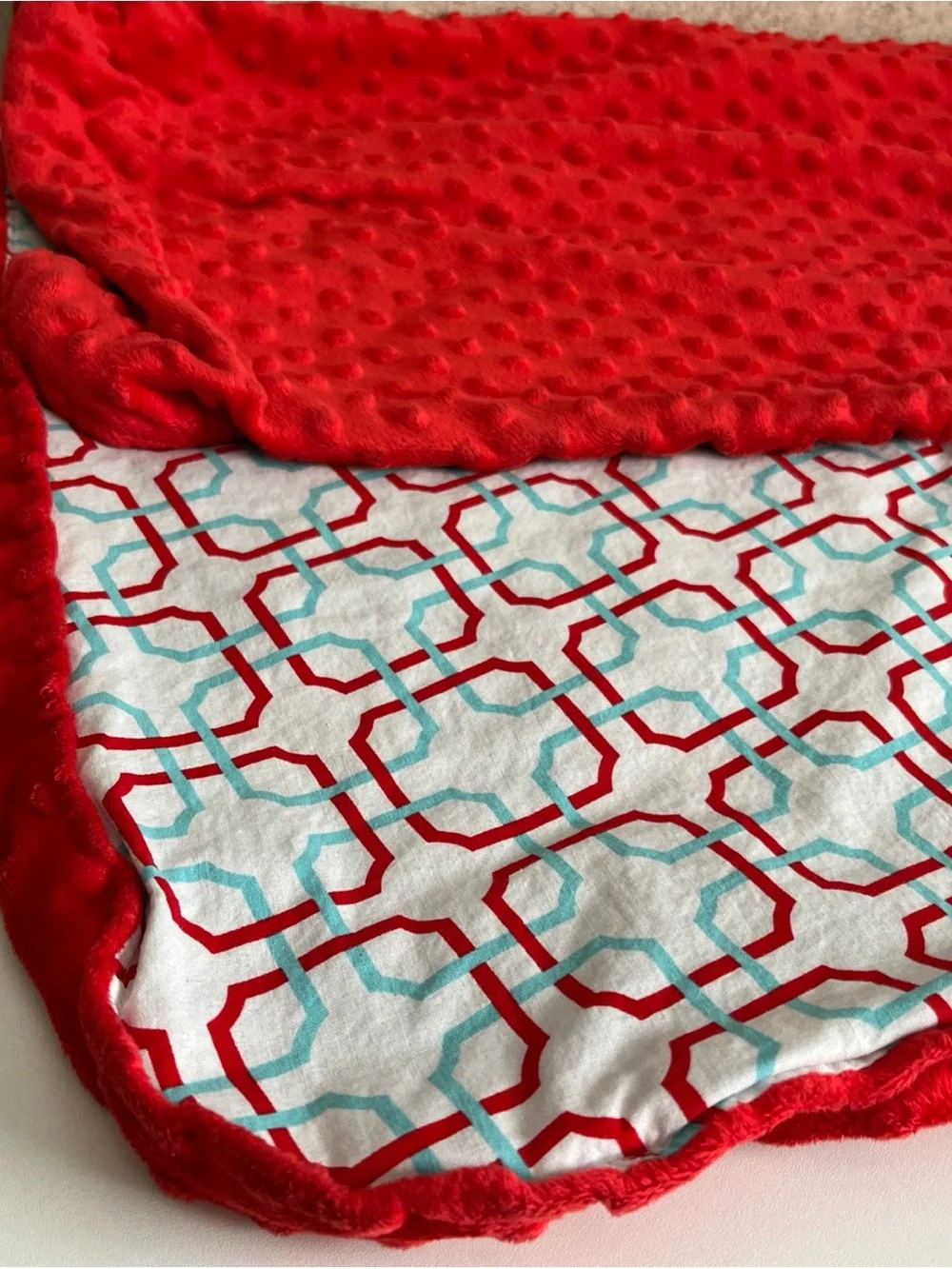Carseat Canopy Blue White Red Geometric Design Minky Fleece Baby Car Seat Cover